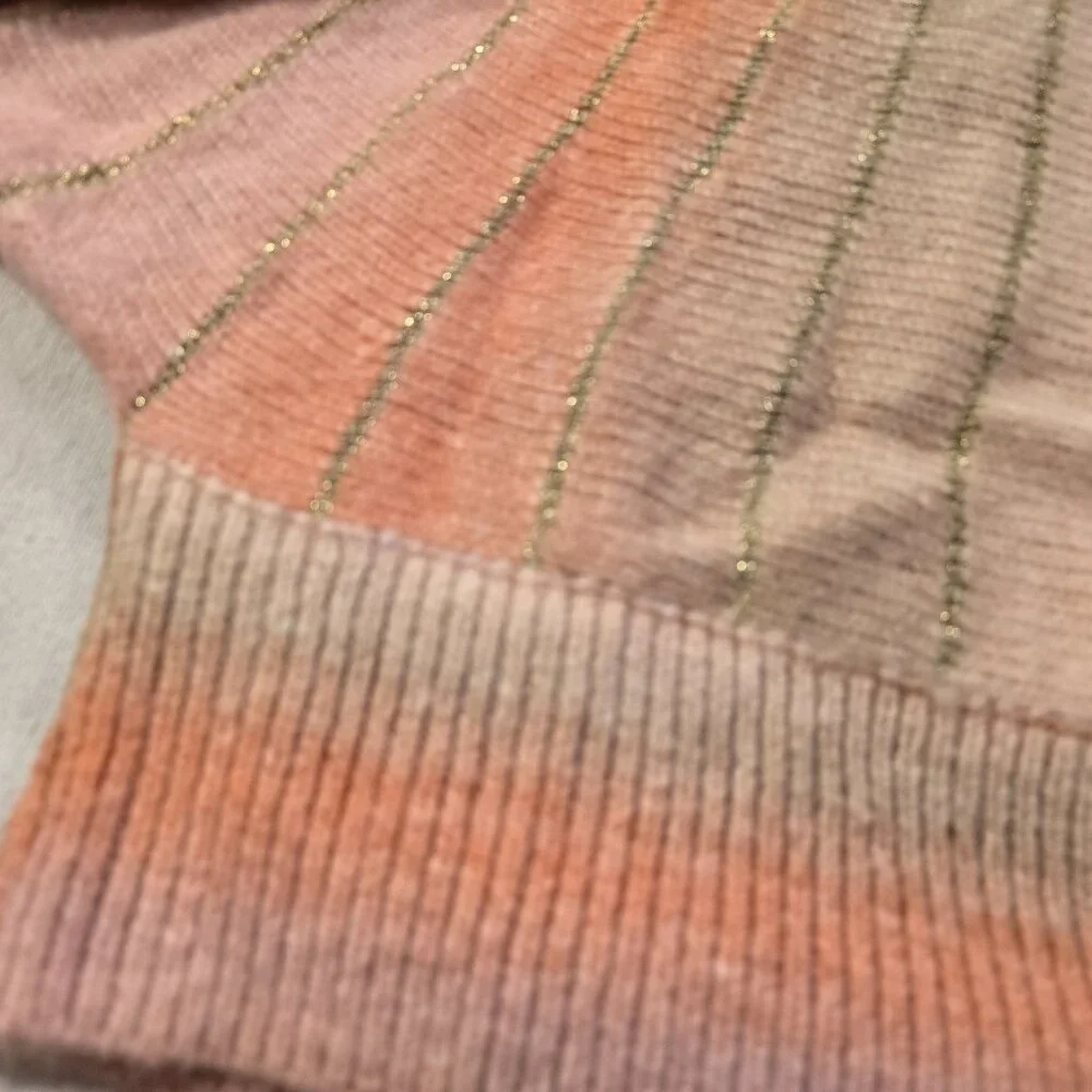 Molly Bracken Pink Peach Striped Crew Neck Sweater - Picture 2 of 14